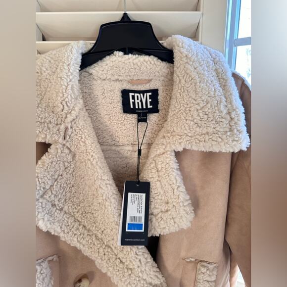 Frye Women's Faux Shearling Tan moto Jacket NWT - Picture 6 of 9